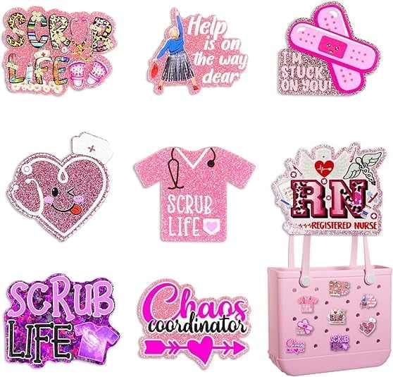 YMO Bling Charms Für Bogg Bag – MOM Nurse Life Serie, Süße Gummianhänger Zum Personalisieren Deiner Tasche