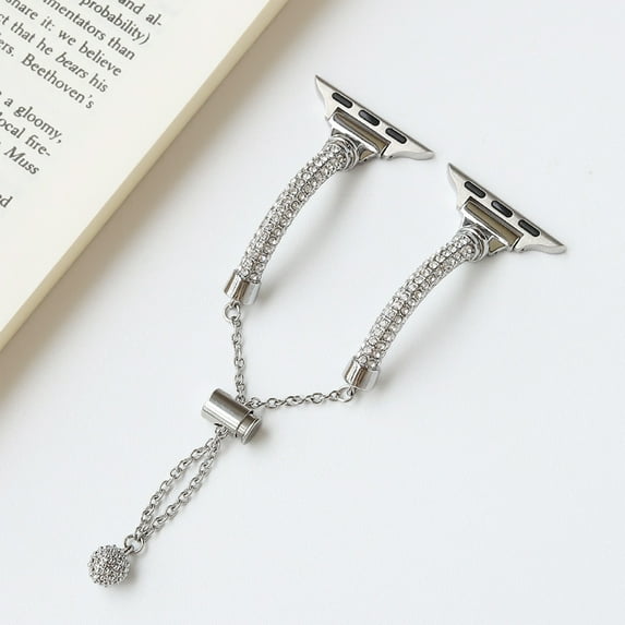 Bling Band and Case Compatible with Apple Watch Band 38mm 40mm 41mm 42mm 44mm 45mm, Women Dressy Metal Bracelet with Rhinestone Bumper for iWatch Series 9/8/7/SE/6/5/4/3/2/1,Silver