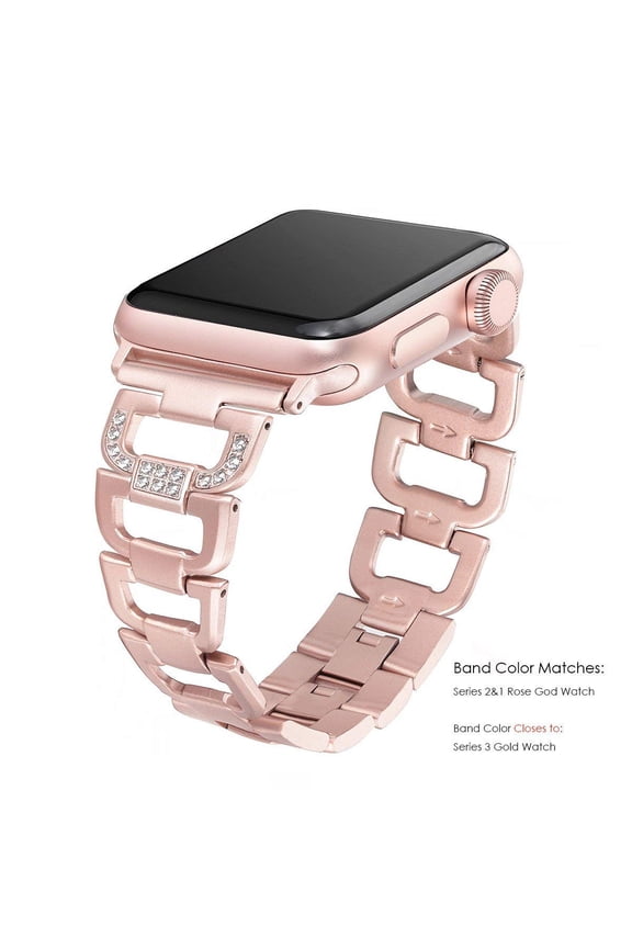 Bling Bands for Apple Watch Band 42/44/45mm Stainless Steel Metal Wristband Strap for Series SE/8/7/5/4/3/2/1/Nike+ - Rose Gold