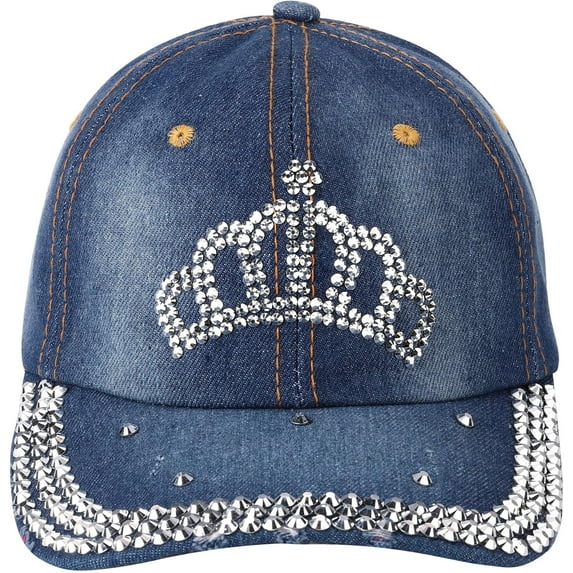 Bling Baseball Cap for Women Bejeweled Distressed Denim and Diamonds Hat Studded Rhinestone Cap