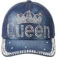 thumbnail image 1 of Bling Baseball Cap for Women Bejeweled Distressed Denim and Diamonds Hat Studded Rhinestone Cap, 1 of 7