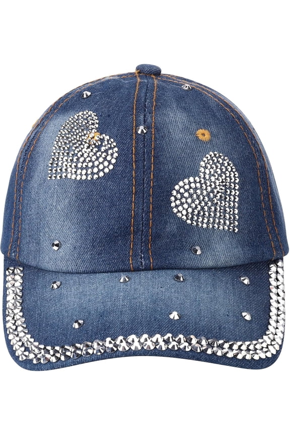 Bling Baseball Cap for Women Bejeweled Distressed Denim and Diamonds Hat Studded Rhinestone Cap