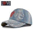 thumbnail image 1 of Bling Baseball Cap for Women Fashion Rhinestone Denim Baseball Cap Bejeweled Distressed Denim and Diamonds Hat Studded Rhinestone Cap, 1 of 9