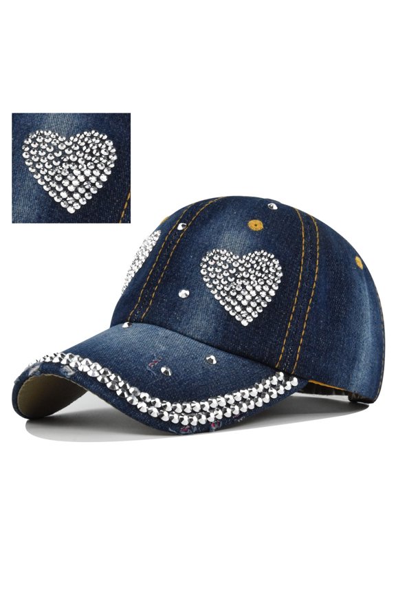 Bling Baseball Cap for Women Fashion Rhinestone Denim Baseball Cap Bejeweled Distressed Denim and Diamonds Hat Studded Rhinestone Cap