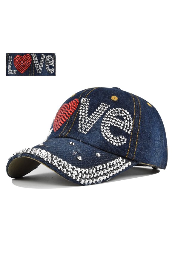 Bling Baseball Cap for Women Fashion Rhinestone Denim Baseball Cap Bejeweled Distressed Denim and Diamonds Hat Studded Rhinestone Cap