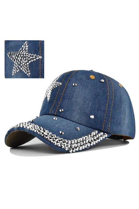Bling Baseball Cap for Women Fashion Rhinestone Denim Baseball Cap Bejeweled Distressed Denim and Diamonds Hat Studded Rhinestone Cap