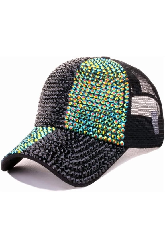 Bling Baseball Hats, Women Studded Rhinestone Crystals Adjustable Baseball Cap Sparkle Bling Denim Sun Hat Peaked Cap