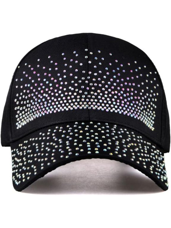 Bling Baseball Hats, Women Studded Rhinestone Crystals Adjustable Baseball Cap Sparkle Bling Denim Sun Hat Peaked Cap