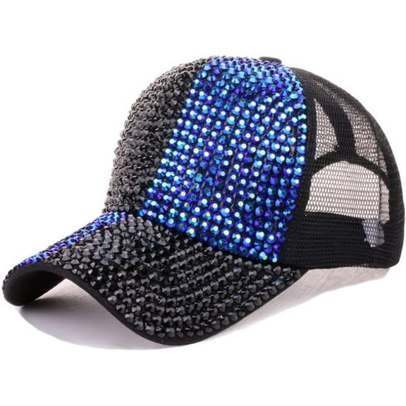 Bling Baseball Hats, Women Studded Rhinestone Crystals Adjustable Baseball Cap Sparkle Bling Denim Sun Hat Peaked Cap