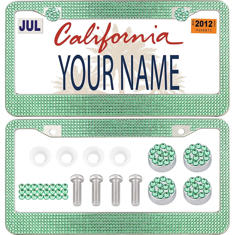 Bling License Plate Frame For Women - Rhinestone Diamond Design, Stainless Steel, Easy Install (Gold, 2 Pack)