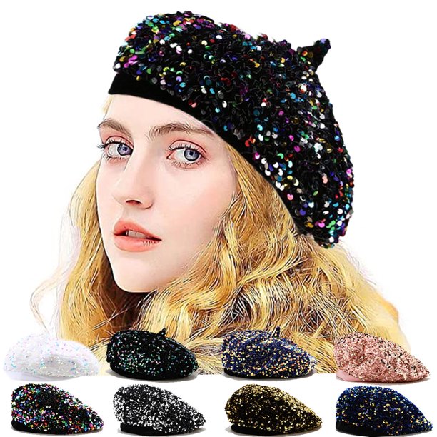 Bling Beret Hats for Women Sequin Paris Artist Cap  display picture 3