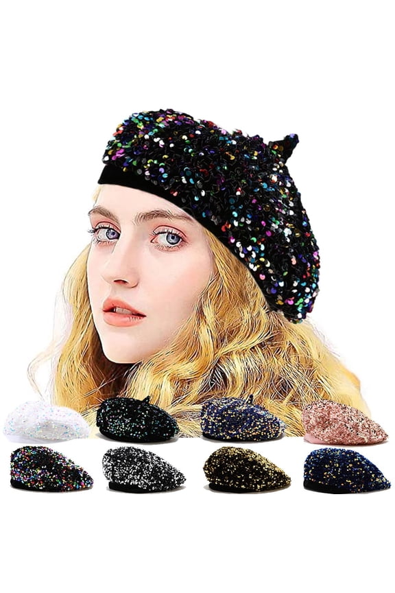 Bling Beret Hats for Women Sequin Paris Artist Cap Fashionable Ladies Sparkle Shining French Style Beanie Beret