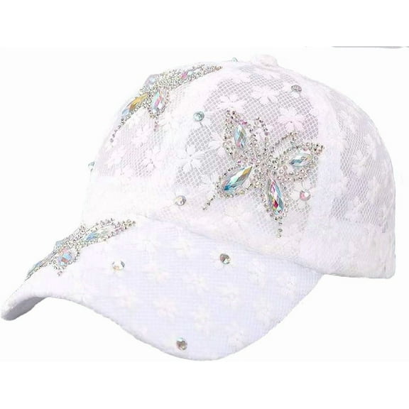 Bling Bling Butterfly Baseball Cap Women Summer Sparkling Fashion Mesh Sun Hat Creative Adjustable Baseball Hats,One Size