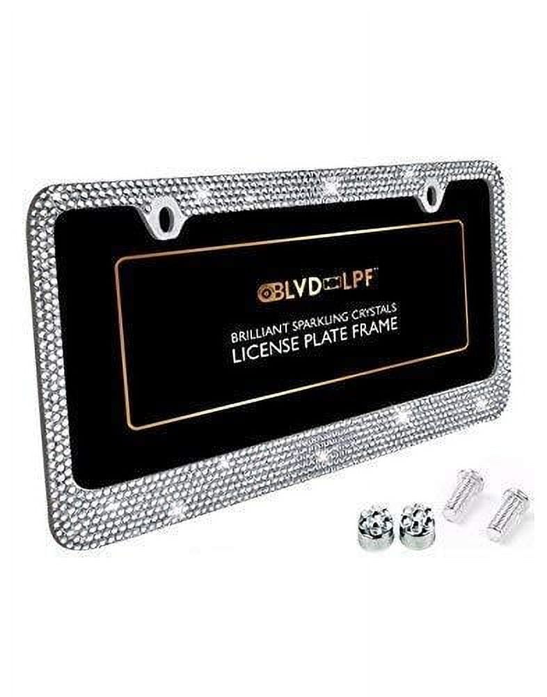 BLVDLPF Bling Bling Crystal Metal Chrome License Plate Frame with Screw Caps