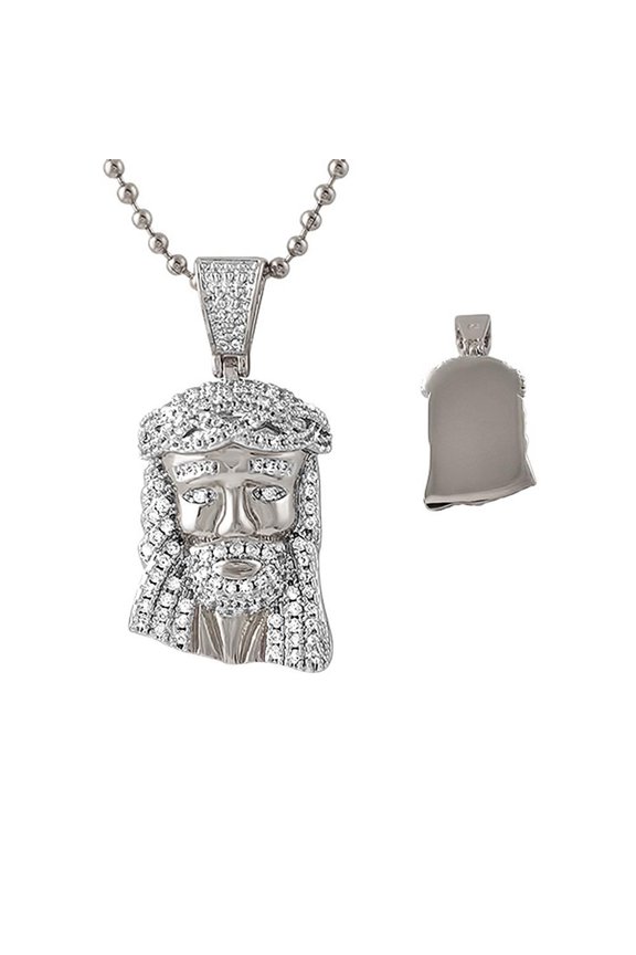 Bling Bling Micro Jesus Pendant Rhodium Solid Back