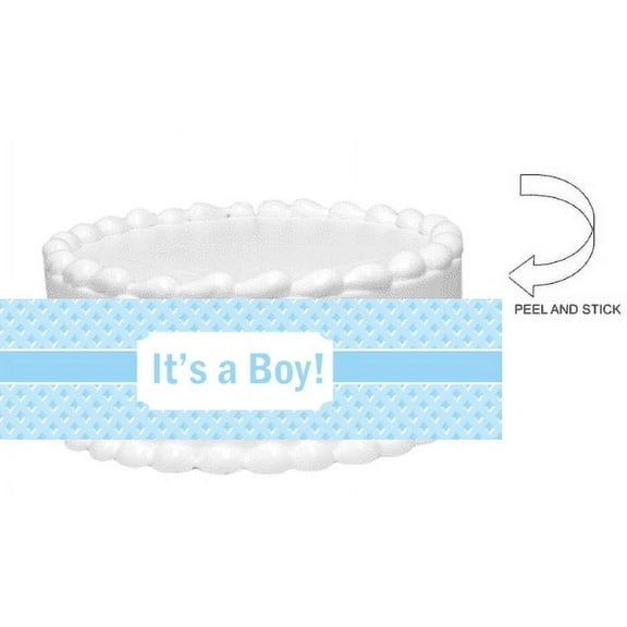 Bling Blue Polka Dots Baby Shower Baby Boy Peel and Stick Edible Cake Decoration Image Wrap Ribbon