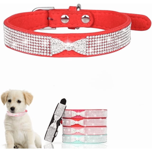 Bling Bow Rhinestone Collars for Small Female Dogs, Sparkly Crystal Glitter Jewel Diamond Puppy Collar for Xs Small Medium Pet Girls Dogs Cats