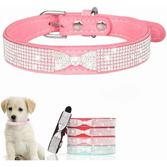 Bling Bow Rhinestone Collars for Small Female Dogs, Sparkly Crystal Glitter Jewel Diamond Puppy Collar for Xs Small Medium Pet Girls Dogs Cats
