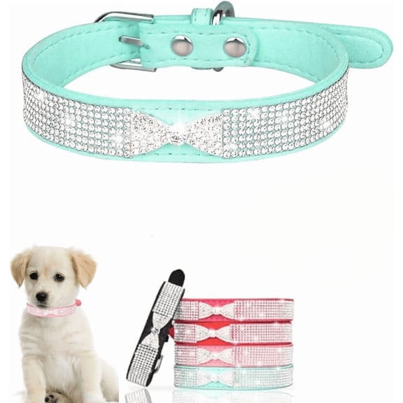 Bling Bow Rhinestone Collars for Small Female Dogs, Sparkly Crystal Glitter Jewel Diamond Puppy Collar for Xs Small Medium Pet Girls Dogs Cats