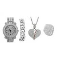 thumbnail image 1 of Bling Bling Broken Heart Hip Hop Pendant - Luxury Watch Covered with Crystal Clear Rhinestones - Iced Cuban Bracelet & Bling Ring Gift Set - Shine like a Celebrity (11, Slv L0504 Broken Heart 4pc Set), 1 of 7