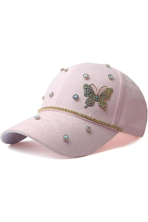 Bling Butterfly Bee Baseball Cap for Women,Shiny Studded Rhinestone Adjustable Sparkling Baseball Hat Shiny Baseball Cap