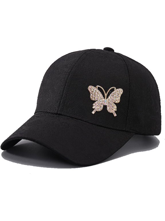 Bling Butterfly Bee Baseball Cap for Women,Shiny Studded Rhinestone Adjustable Sparkling Baseball Hat Shiny Baseball Cap