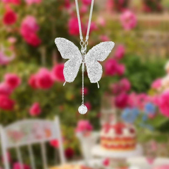 Bling Butterfly Diamond Car Accessories for Women,Crystal Car Rear View Mirror Charms Car Decoration Valentine's Day Gifts Lucky Hanging Interior Ornament Pendant