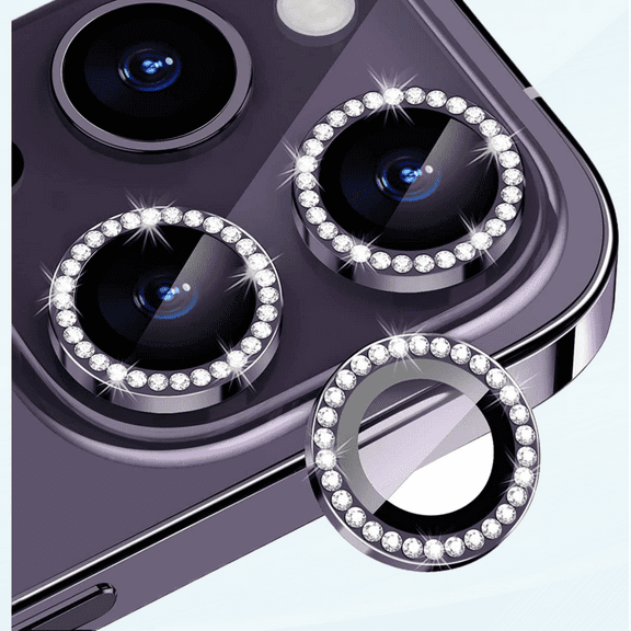 Bling Camera Lens Protector for iPhone 14 Pro/Pro Max, Scratchproof Metal Diamond Ring, Stylish Case Friendly Accessories (Deep Purple)