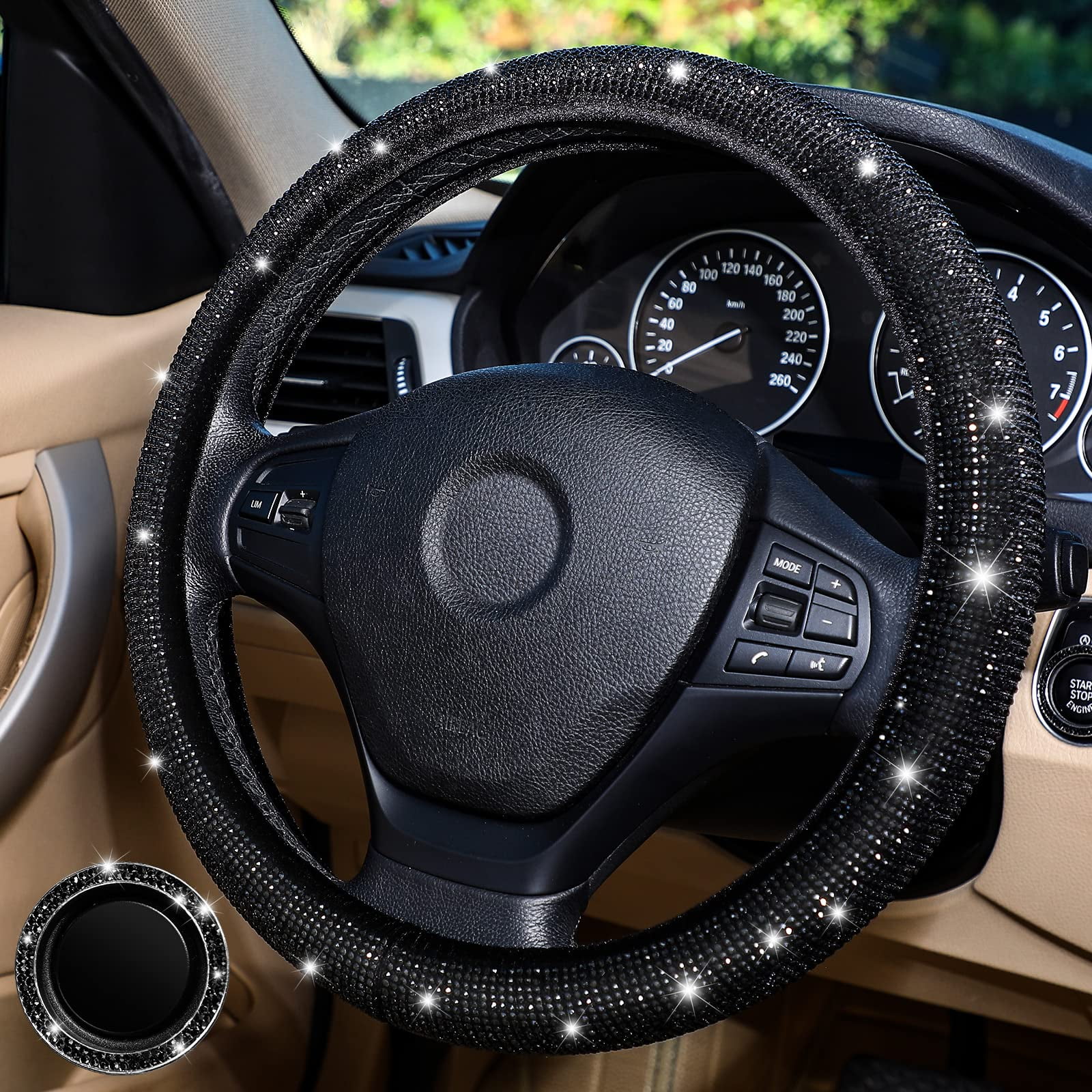  26 Pcs 𝐁𝐥𝐢𝐧𝐠 𝐂𝐚𝐫 𝐀𝐜𝐜𝐞𝐬𝐬𝐨𝐫𝐢𝐞𝐬 𝐒𝐞𝐭 𝐟𝐨𝐫  𝐖𝐨𝐦𝐞𝐧 𝐆𝐢𝐫𝐥, Diamond Steering Wheel Cover Universal Fit 15 Inch,  Bling Car Phone Holder Mount, Car 