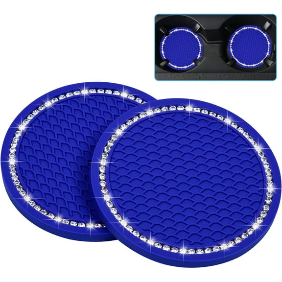 Bling Car Coasters, 2 Pack PVC Car Cup Holder Gadget Auto Insert Coaster - Anti Slip Universal Vehicle Interior Accessories Sparkly Crystal Cup Mats For Women And Men (2.75" Diameter) Black