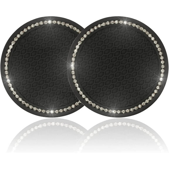 Bling Car Cup Coaster, SIISLL 2.75 inch Auto Car Cup Holder Insert Coasters Silicone Anti-Slip Crystal Rhinestone Drink Car Cup Mat, Universal Vehicle,Car Interior Accessories(2 Pcs, Black