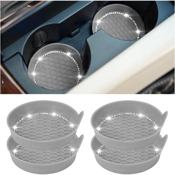 Bling Car Cup Holder Coaster, 4 Pack Rhinestone Non-Slip Circle Cup Holder Insert Coaster, Durable Crystal Vehicle Drink Cup Mat, Universal Auto Interior Accessories for SUV Truck