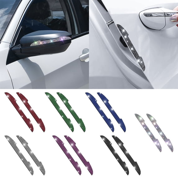 Bling Car Door Edge Guard, 5.7 Inch Rhinestone Anti-Scratch Protector Strip for Rearview Mirror & Door Handle, Universal Auto Decoration Sticker White