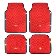 Bling Car Floor Mats, PVC Leather Anti-Slip Automative Floor Mats with Shining Diamond Rhinestone Crown, Sparkly Glitter Crystal Carpet, Universal Fit Automotiv
