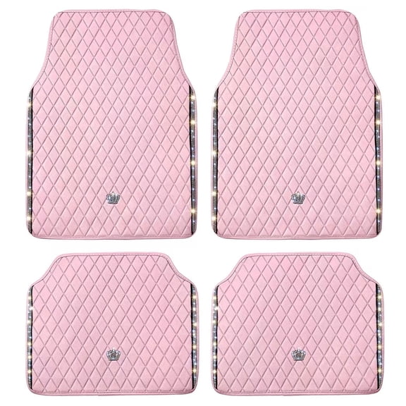 Bling Car Floor Mats, PVC Leather Anti-Slip Automative Floor Mats with Shining Diamond Rhinestone Crown, Sparkly Glitter Crystal Carpet, Universal Fit Automotive SUV, Sedan, Van(4pcs)