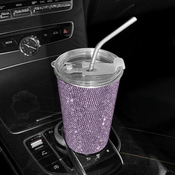 Bling Car Home Encrusted Beverage Cup Simple Fashion Rhinestones Encrusted Stainless Steel Straw Coffee Cup Straight Slim 550ml