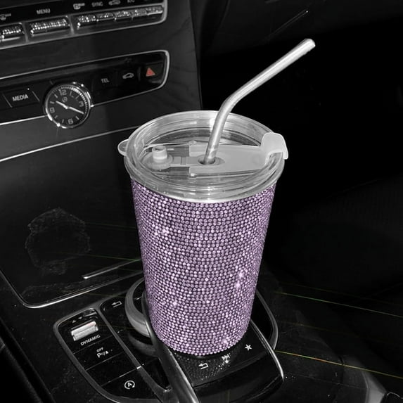 Bling Car Home Encrusted Beverage Cup Simple Fashion Rhinestones Encrusted Stainless Steel Straw Coffee Cup Straight Slim 550ml