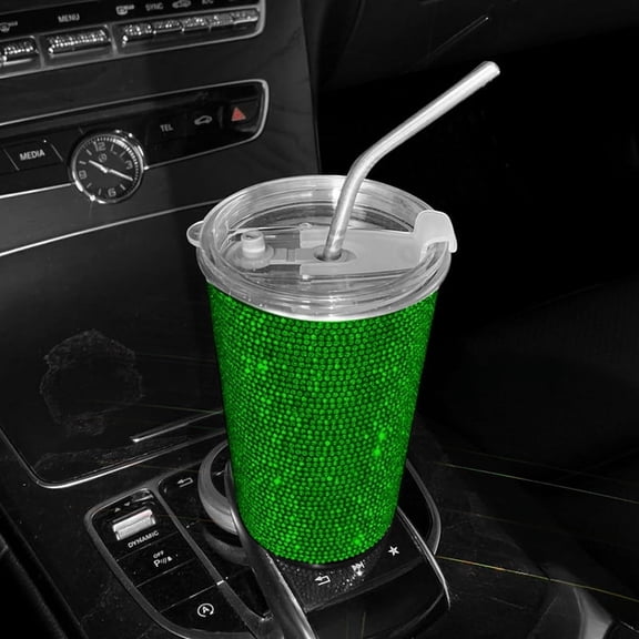 Bling Car Home Encrusted Beverage Cup Simple Fashion Rhinestones Encrusted Stainless Steel Straw Coffee Cup Straight Slim 550ml