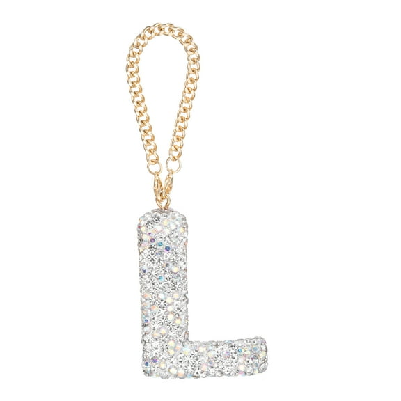 Bling Car Letter Charm, Initial L Letter Car Rear View Mirror Hanging Crystal Ornaments for Bags Cup, Silver