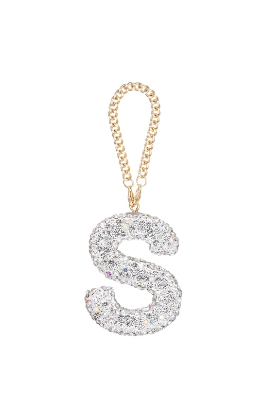 Bling Car Letter Charm, Initial S Letter Car Rear View Mirror Hanging Crystal Ornaments for Bags Cup, Silver