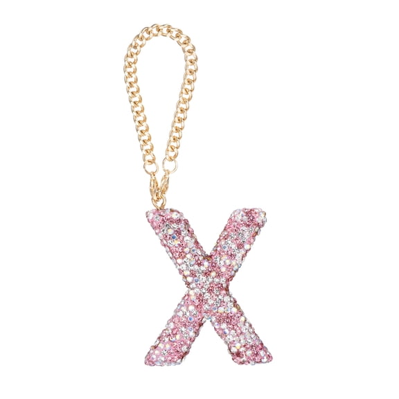 Bling Car Letter Charm, Initial X Letter Car Rear View Mirror Hanging Crystal Ornaments for Bags Cup, Pink