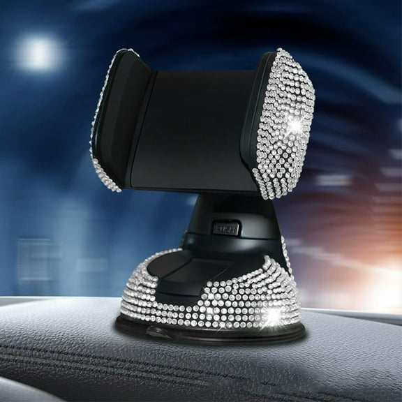 Bling Car Phone Holder, 360Adjustable Universal Rhinestone Crystal Auto Phone Mount Stand Accessories, Shiny Crystal Rhinestone Phone Stand for Women