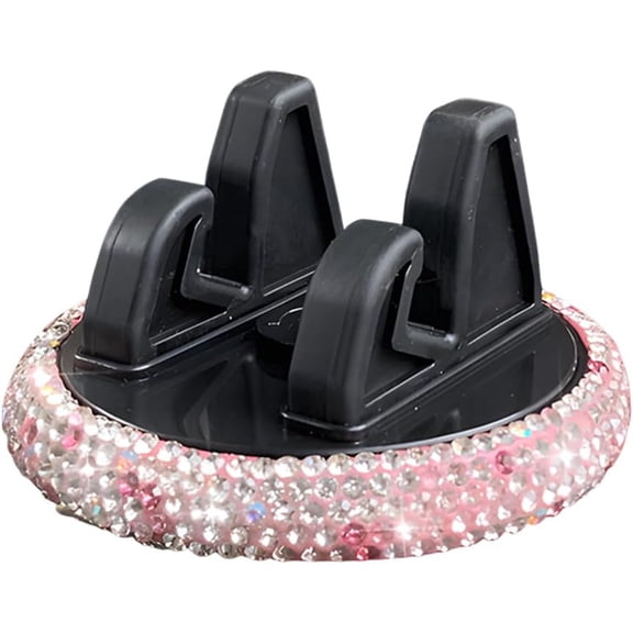 Bling Car Phone Holder, Rhinestone 360 Adjustable Car Dashboard Navigation Mount, Self-Adhesive Center Console Cellphone Stand, Universal Vehicle Smartphone Bracket for Most Cars (Pink)