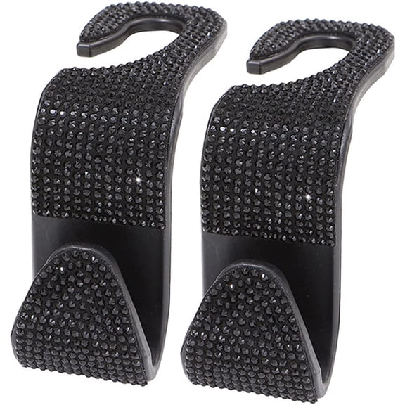 Bling Car Seat Back Headrest Holder Rhinestones Hook for Car Bag Coat Organiser Holder Universal Car Seat Net Pocket Holder Set (Black-2Pack)