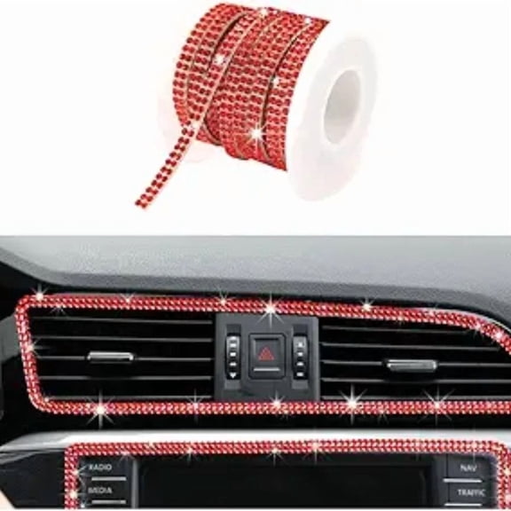 Bling Car Trim Self Adhesive, 16.4 Ft Glitter Crystal Rhinestone Decals Sticker Strips, Sparkly Auto Dashboard Decor Line Molding Sticker, Interior Exterior Car Accessories (Red, 5mm)