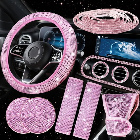 Bling Car Trim Self-Adhesive 16.4Ft, Rhinestone Car Accessories for Women, Car Bling Interior Exterior Decoration, Car Decorations Rhinestone Door Stickers (Pink)