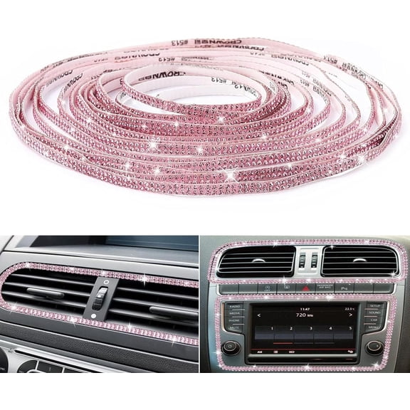 Bling Car Trim Self-Adhesive 16.4Ft, Rhinestone Car Accessories for Women, Car Bling Interior Exterior Decoration, Car Decorations Rhinestone Door Stickers (Pink)