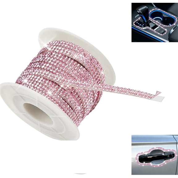 Bling Car Trim Self Adhesive Strip, MODANU 16.4 Ft Sparkling Rhinestone Interior Decor Sticker Strip, DIY Car Exterior Line Molding Stickers, Universal for Women Girls Accessories (Pink)