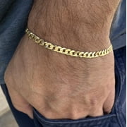 Bling Cartel 14K Gold-Plated 925 Sterling Silver Flat Cuban Link Bracelet, 8.5 Inch x 5 mm