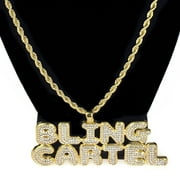 Bling Cartel  14K Gold Plated Official Hip Hop Chain Big Bling Pendant Rope Necklace 24" Inch